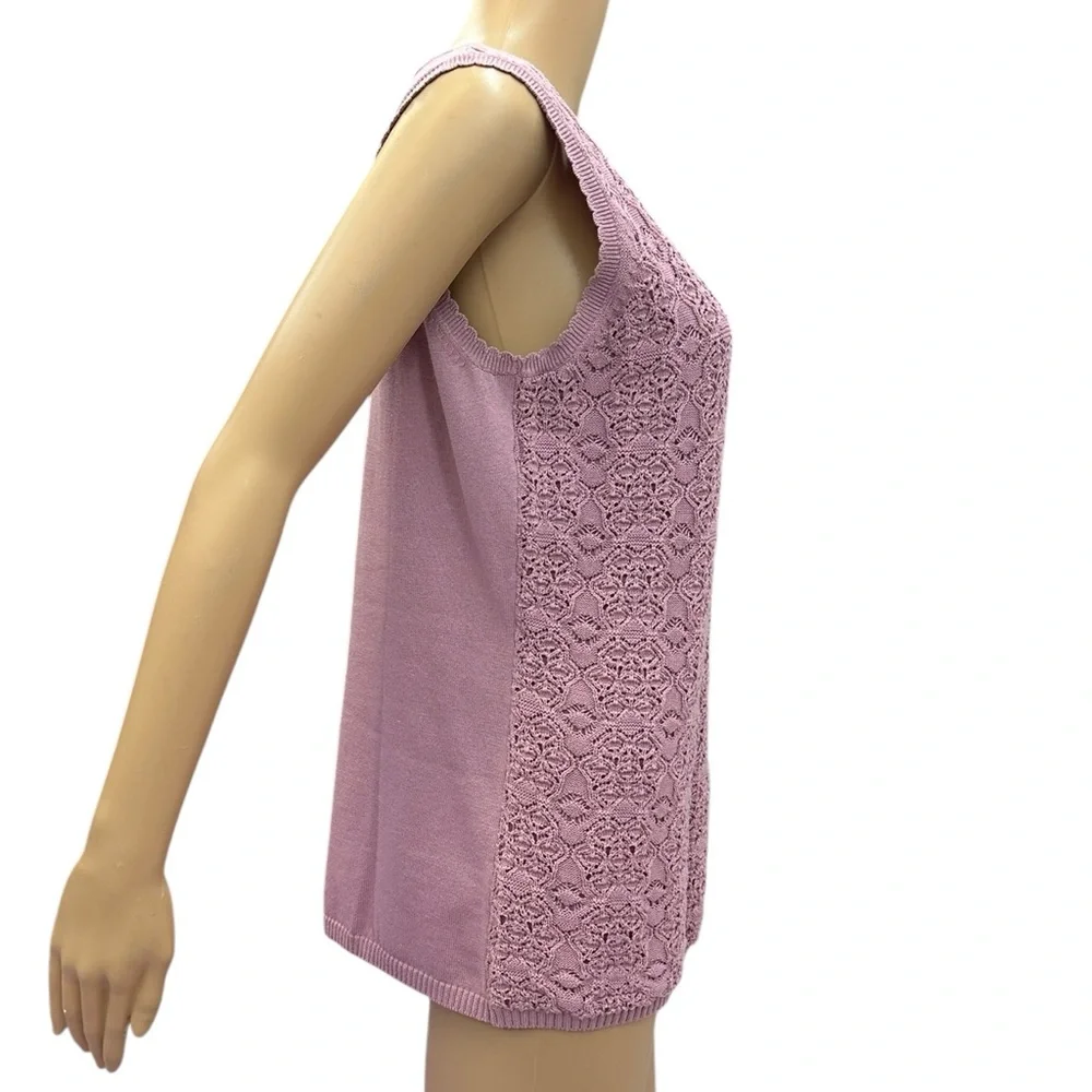 Vintage Cotton Maggie Sweet Sleeveless Knit Scalloped Scoop Neck Top Womens M